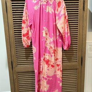 Electric & Rose Pink and Red Tie-Dye Dress